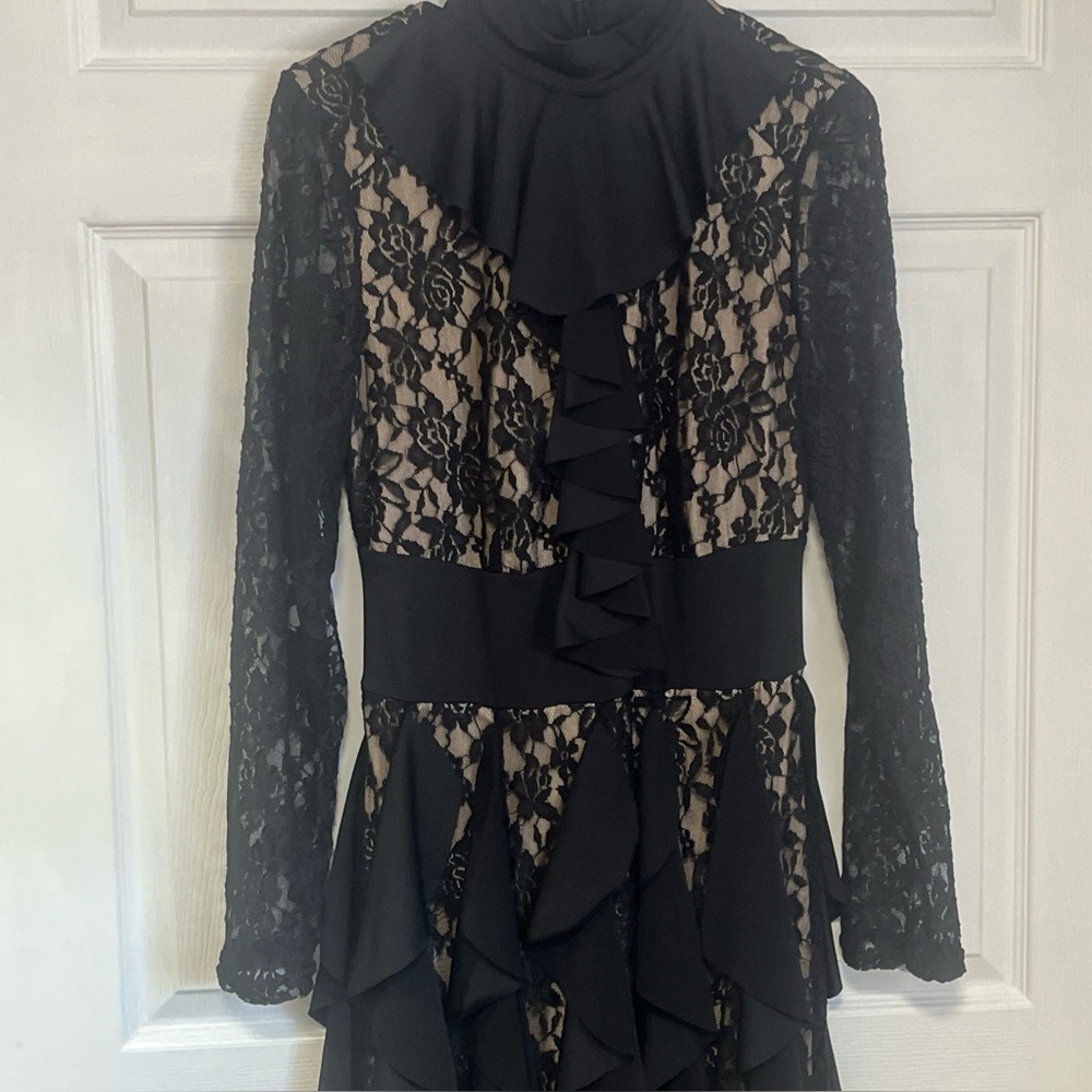 NEW Ashley Stewart Long Black Dress Womens Size 12 Black Stretch Lace Lined